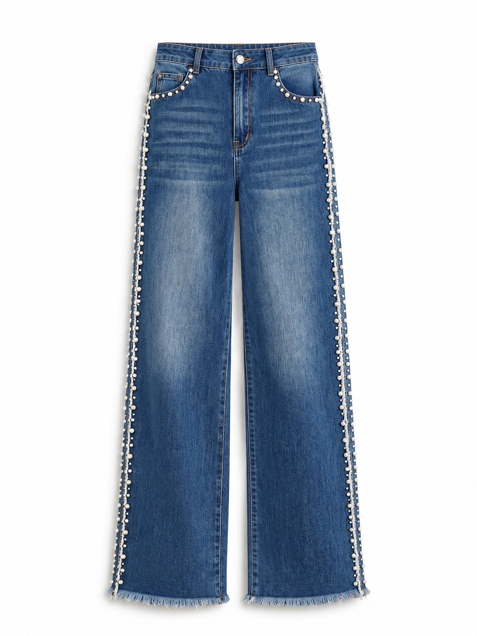 Pearl Affair - Pearl Embellished Wide Leg Jeans - Dark Blue