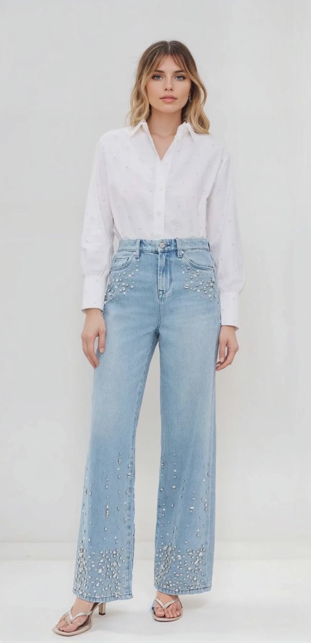Bling It On - Rhinestone Embellished Wide Leg Jeans