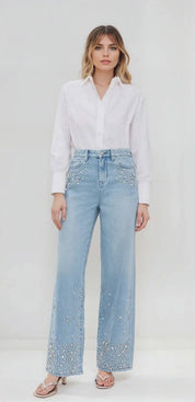 Bling It On - Rhinestone Embellished Wide Leg Jeans