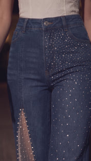 (Limited Edition) Dark Romance - Rhinestone Embellished Jeans - Dark Blue