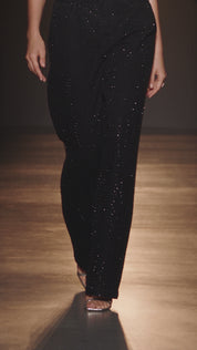Black Diamante Denim High Rise Wide Leg Jeans - Black