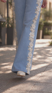 (Limited Edition) Roseťte - Sequinned Lace Jeans - Ice Blue