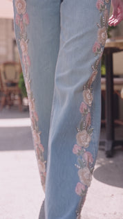 (Limited Edition) Secret Garden - Embellished Lace Jeans - Ice Blue