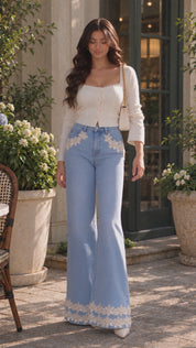 (Limited Edition) Callista Fluèr - Sequinned Lace Jeans - Ice Blue