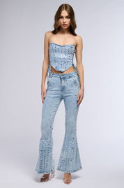 High Rise Embellished Boot Cut Flared Jeans - Popstar Version