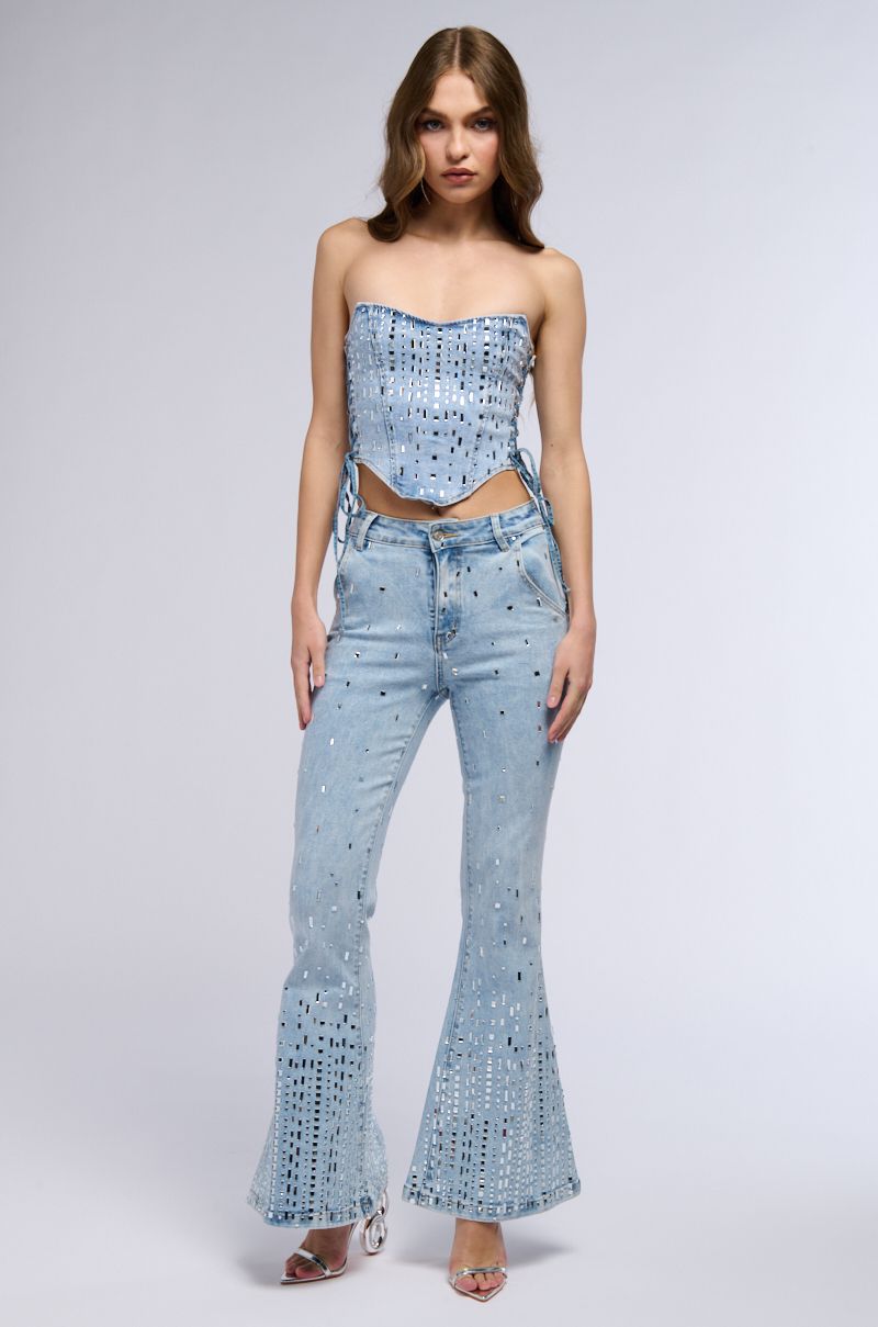 High Rise Embellished Boot Cut Flared Jeans - Popstar Version