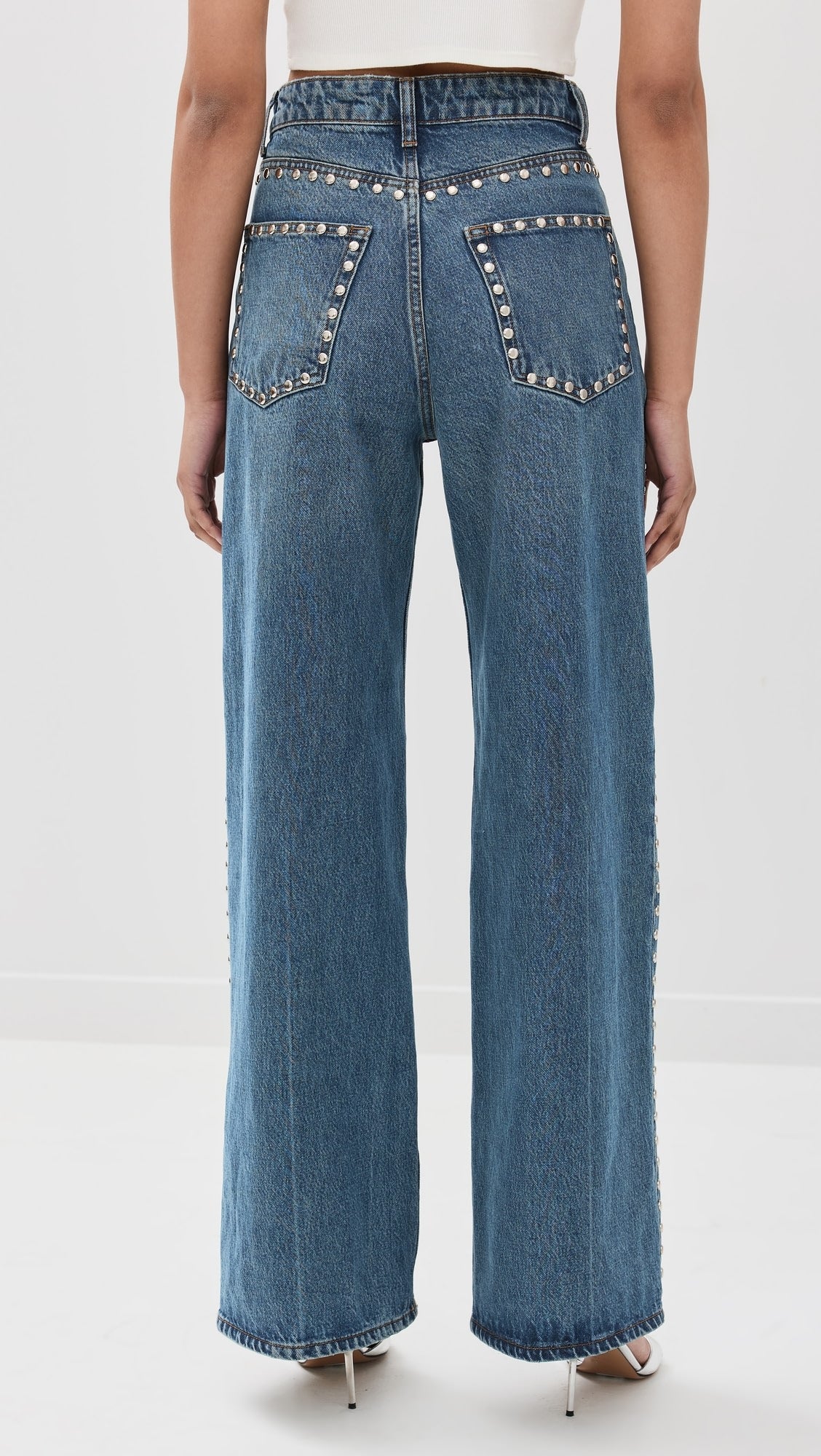 Electric Aura - Rhinestone Embellished Wide Leg Jeans - Dark Blue