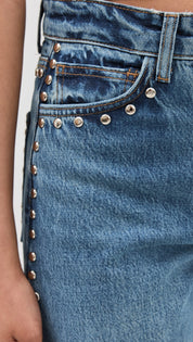 Electric Aura - Rhinestone Embellished Wide Leg Jeans - Dark Blue