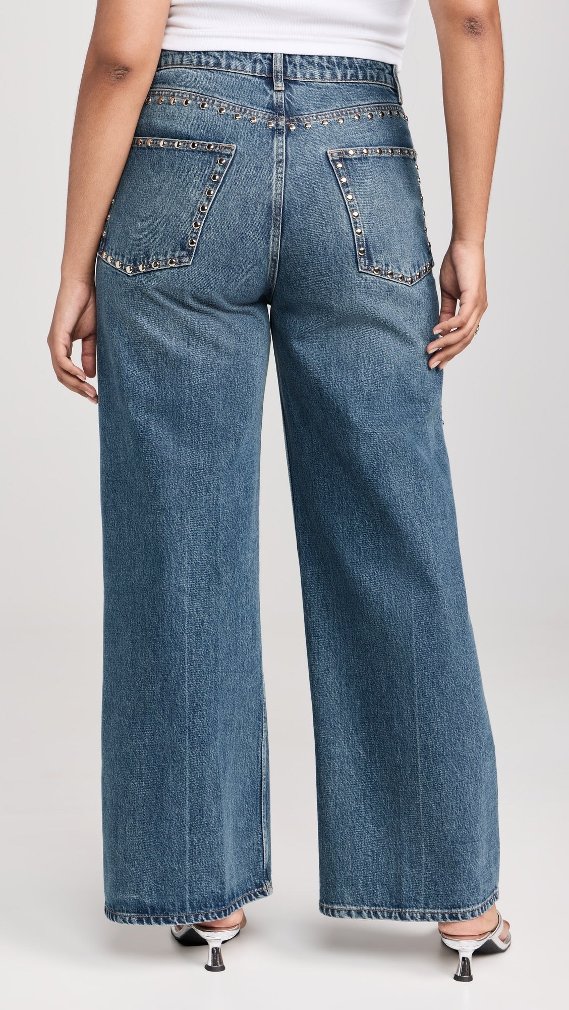 Electric Aura - Rhinestone Embellished Wide Leg Jeans - Dark Blue