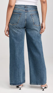 Electric Aura - Rhinestone Embellished Wide Leg Jeans - Dark Blue